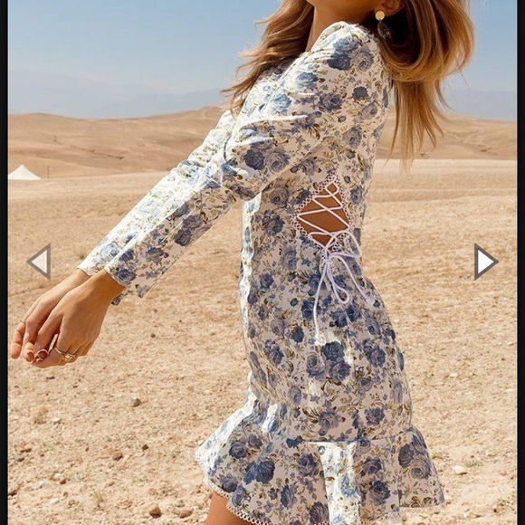 PrettyLittleThing Floral Blue and White Dress - Picture 1 of 7